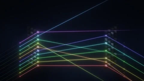Optical Circuit Switch MEMS Mirrors Routing Colored Light Beams Animation Stock-Footage 347280018