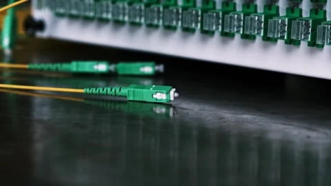 Optical distribution frame with fiber patch cord cable Stock Footage 283681581