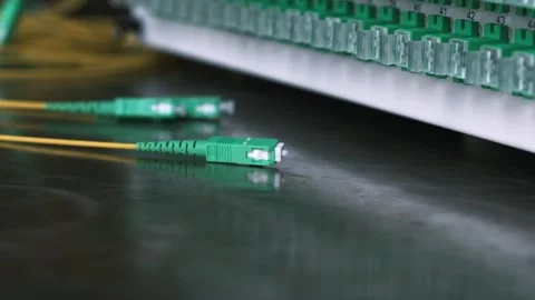 Optical distribution frame with fiber patch cord cable Stock Footage 283684762
