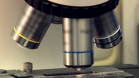 Optical elements of a microscope close-up. Video stock 127321361
