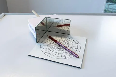 Optical experiment with mirrors in physics class Stock Photos