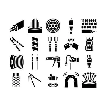 Optical Fiber Cable Glyph Set Vector Illustration Stock Illustration