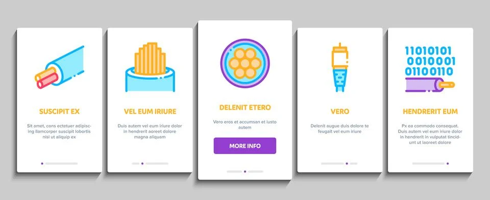 Optical Fiber Cable Onboarding Elements Icons Set Vector Stock Illustration