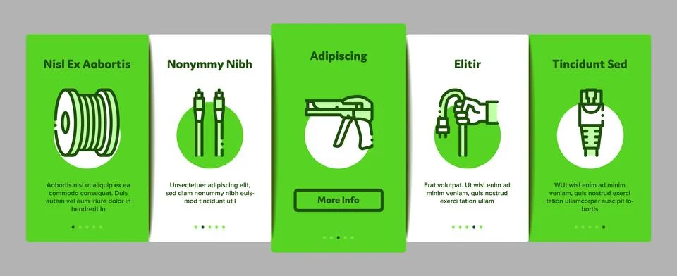 Optical Fiber Cable Onboarding Elements Icons Set Vector Stock Illustration