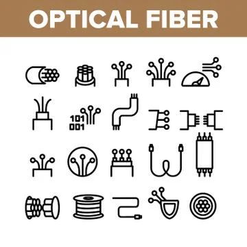 Optical Fiber Collection Elements Icons Set Vector Illustrazione stock