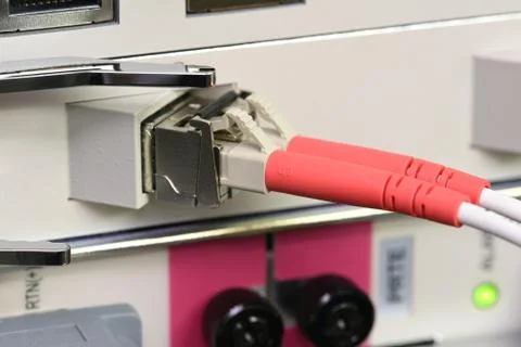 Optical Fibre Patch Cords Connected to Passive Line Unit Stock Photos