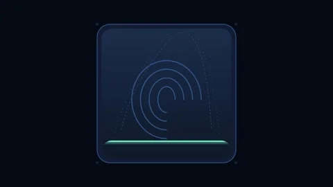 Optical Fingerprint Scanner Interface with Vertical Aquamarine Laser Scan Loo Stock Footage 346611685