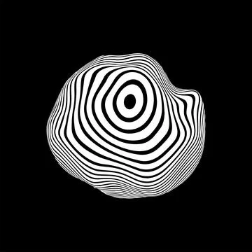 Optical illusion on 3d sphere. Sphere of stripes. Illusion effect. Black and  Stock Illustration