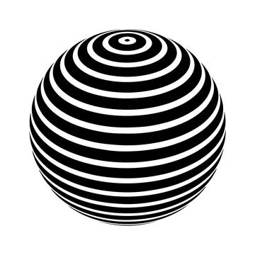 Optical illusion on 3d sphere. Sphere of stripes. Illusion effect. Black and  Stock Illustration