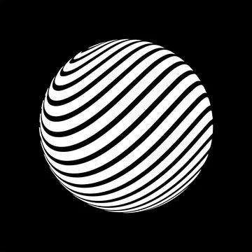 Optical illusion on 3d sphere. Sphere of stripes. Illusion effect. Black an.. Stock Illustration