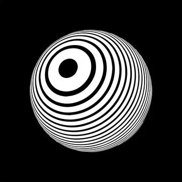 Optical illusion on 3d sphere. Sphere of stripes. Illusion effect. Black an.. Stock Illustration