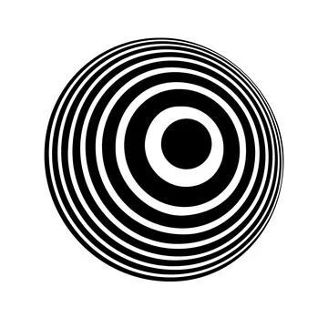 Optical illusion on 3d sphere. Sphere of stripes. Illusion effect. Black and  Stock Illustration