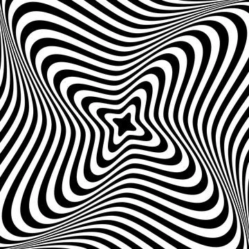 Optical illusion background. Black and white abstract distorted lines surface Stock Illustration