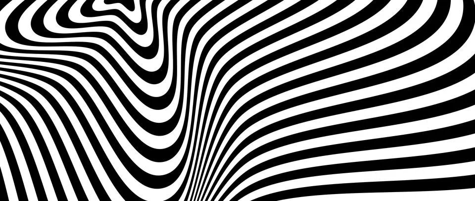 Optical illusion background. Black and white abstract spinning lines surface Stock Illustration