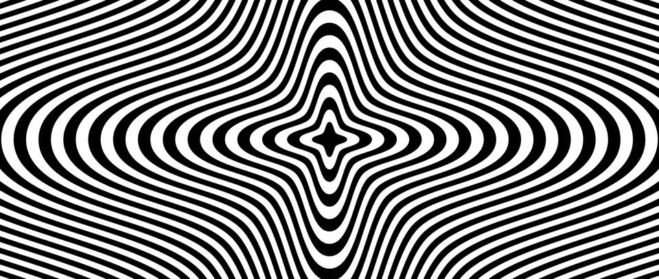 Optical illusion background. Black and white abstract distorted lines surface Stock Illustration