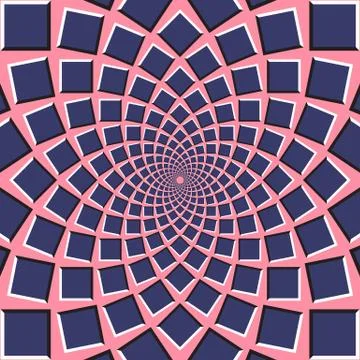 Optical illusion background. Blue squares are moving from the center Stock Illustration