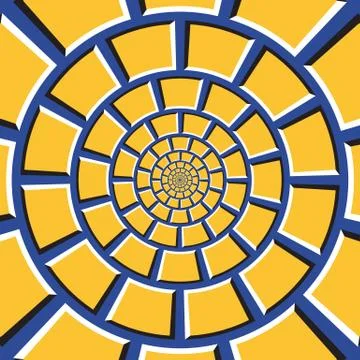 Optical illusion background. Yellow quadrangles are moving circularly Stock Illustration