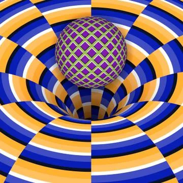 Optical illusion of the ball is falling into a hole. Abstract background. Stock Illustration