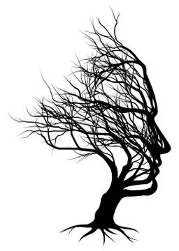 Optical Illusion Bare Tree Face Man Silhouette Stock Illustration