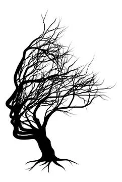 Optical Illusion Bare Tree Face Child Silhouette Stock Illustration