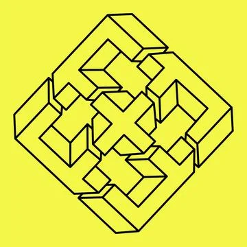 Optical illusion block. Sacred geometry. Impossible geometry symbol. Optical art Stock Illustration