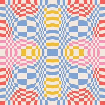 Optical illusion checkered abstract seamless pattern. Colorful background, chess Illustrazione stock