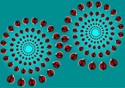 Optical illusion with flying ladybugs Stock Illustration