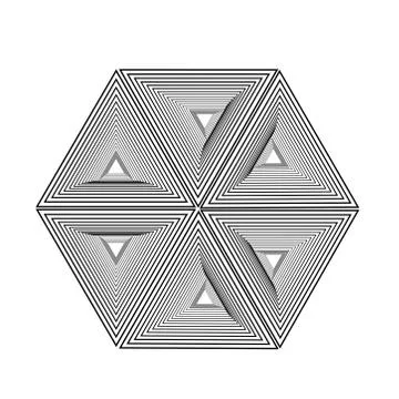 Optical illusion forming hexagon with triangles- Line composition forming differ Stock Illustration