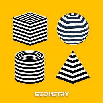 Optical illusion geometric figures on yellow background vector set. Pyramid Stock Illustration