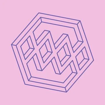 Optical illusion Hexagon. Impossible object. Line design. Optical art. Stock Illustration