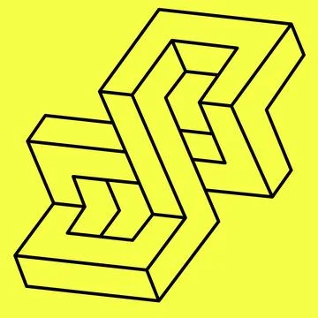 Optical illusion, impossible figure, black lines on a yellow background, optical Stock Illustration
