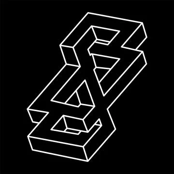 Optical illusion, impossible figure, white lines on a black background, optical Stock Illustration