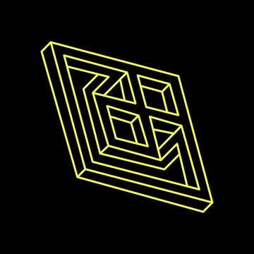 Optical illusion, impossible figure, yellow lines on a black background, optical Stock Illustration