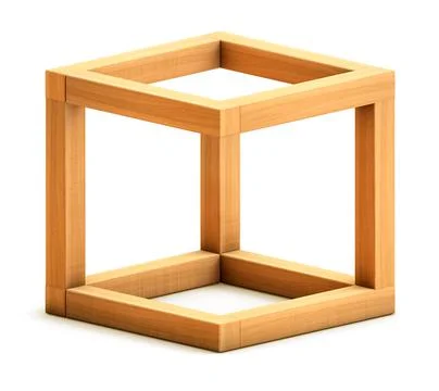 Optical illusion. Impossible geometrical figure. Wooden box Stock Illustration