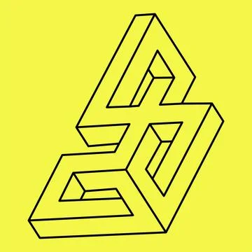 Optical illusion, impossible shape, trendy magic logo on a yellow background Stock Illustration