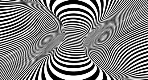 Optical illusion lines background. Abstract 3d black and white illusions Illustrazione stock
