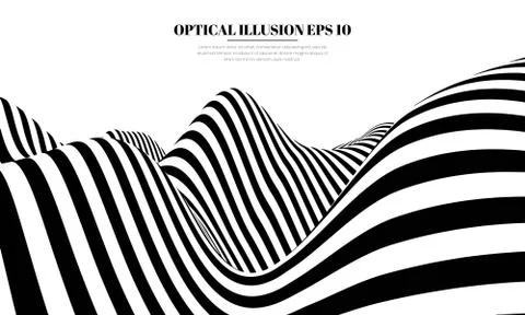 Optical illusion lines background. Abstract 3d black and white illusions Stock Illustration