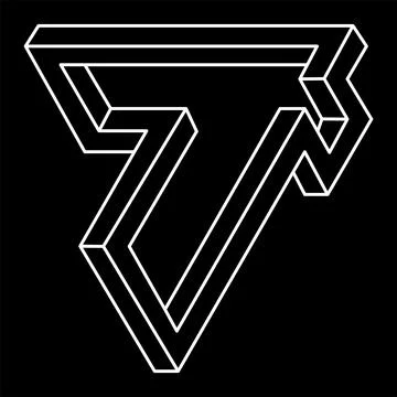 Optical illusion object, impossible figure, white lines on a black background Stock Illustration