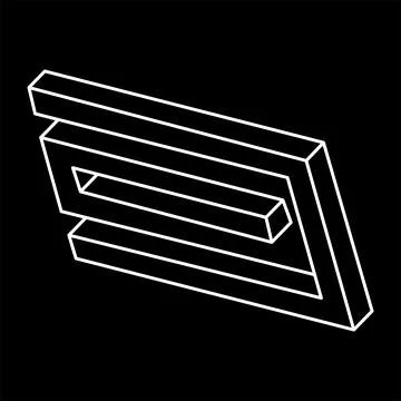 Optical illusion object, impossible figure, white lines on a black background Stock Illustration