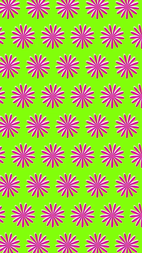 Optical Illusion Pattern with Rotating Pink Flowers on Green Background Stock Footage 347312097