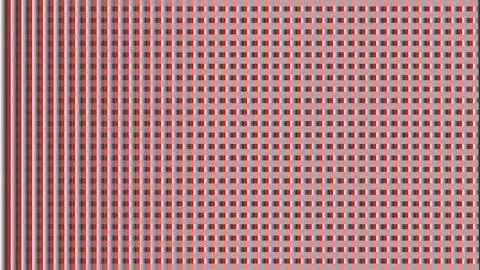 Optical illusion with red and gray dots and lines on a colored background Illustrazione stock