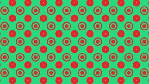 Optical illusion of red dots and circles on green background video Stock Footage 328054394