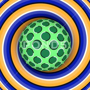 Optical illusion of rotation of the ball against the background ...