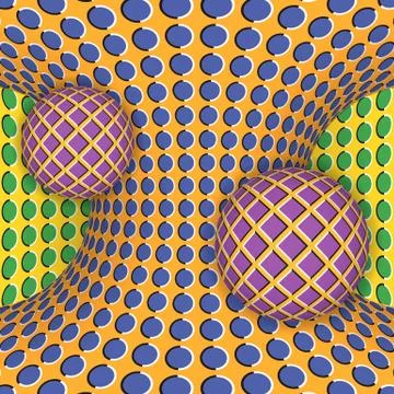 Optical illusion of rotation of two balls around of a moving hyperboloid. Stock Illustration