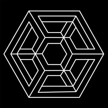 Optical illusion shape, geometric figures, impossible hexagon. Optical art Ilustração Stock