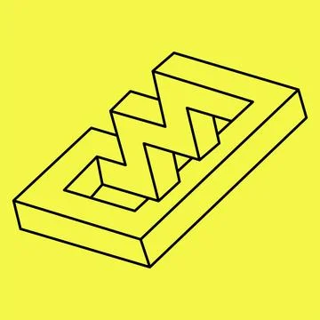 Optical illusion shape, impossible figure, black lines on a yellow background Illustrazione stock