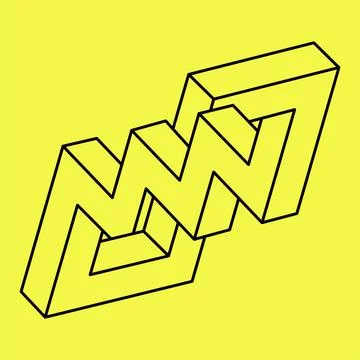 Optical illusion shape, impossible figures, black lines on a yellow background Stock Illustration