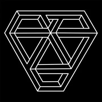 Optical illusion shape, impossible figures, white lines on a black background Stock Illustration