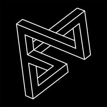 Optical illusion shape, impossible figures, white lines on a black background 库存插图