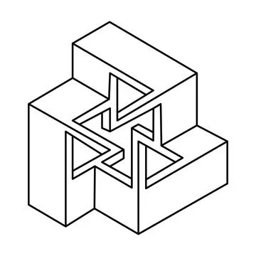 Optical illusion shape. Impossible object. Optical art figure. Sacred geometry. Illustrazione stock